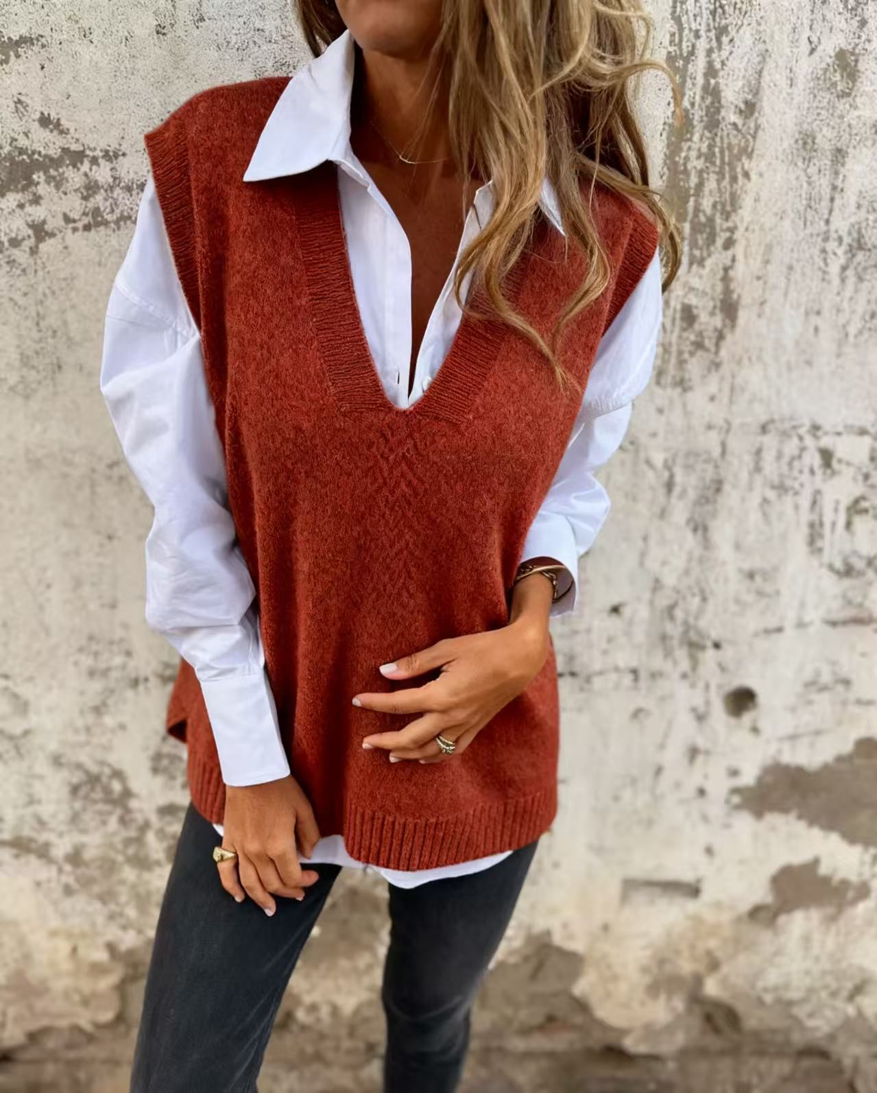 Damen Pullover Lässig V-Ausschnitt Casual Style