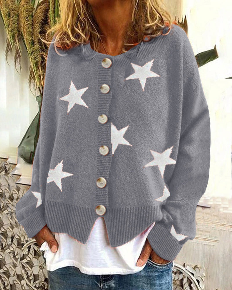 Damen Strickjacke Sternenmuster Chic Trend