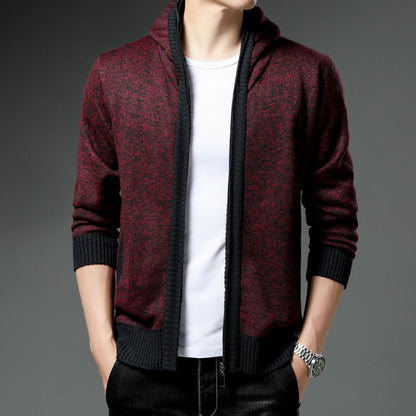 Herren Strickjacke Modern Kapuze Schwarz Weiß