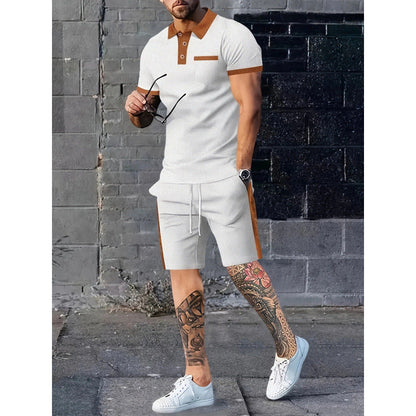 Herren Poloshirt Shorts Set Sportlich Kontrast Design