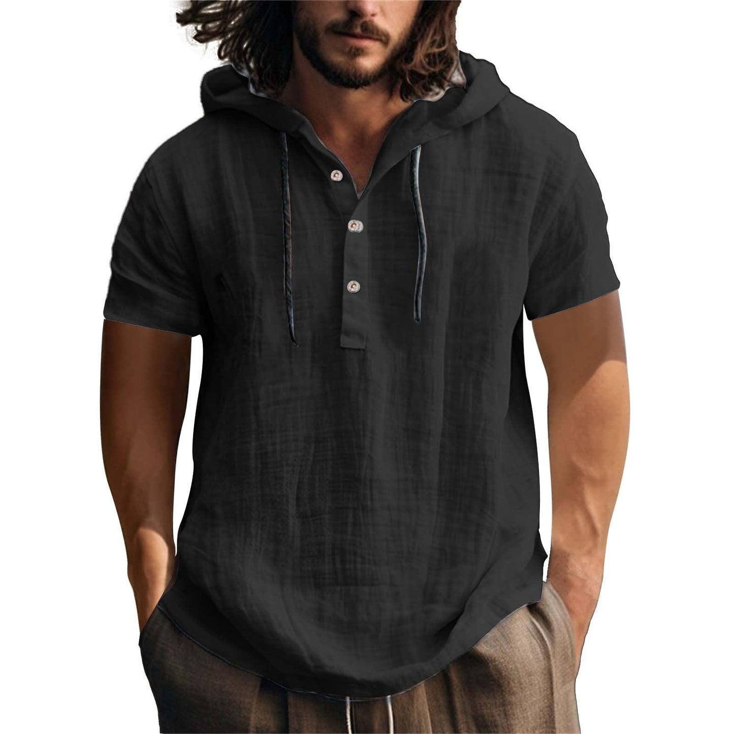 Herren Hoodie Kurzarm Leger Relaxt
