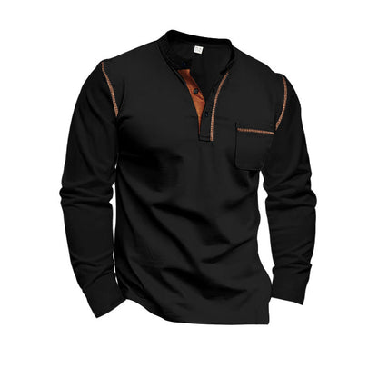 Herren Langarmshirt Lässig Stehkragen Kontrast Akzente