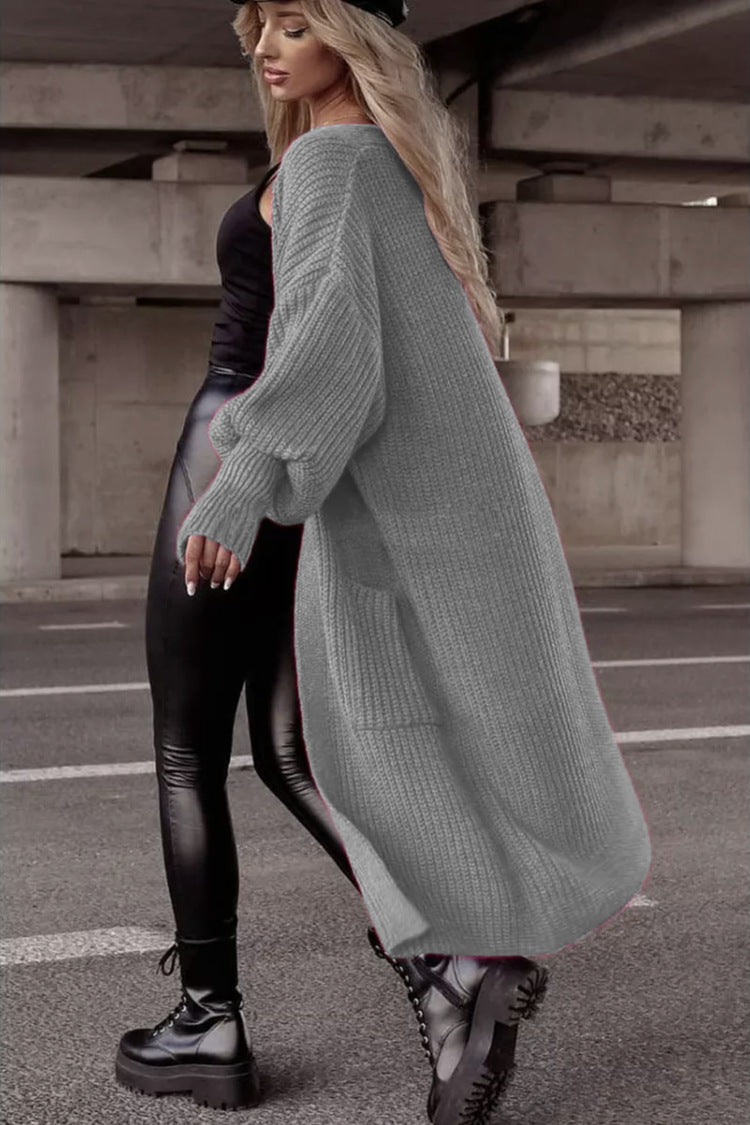 Damen Strickmantel Oversized Lässig Mit Taschen