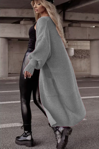 Damen Strickmantel Oversized Lässig Mit Taschen