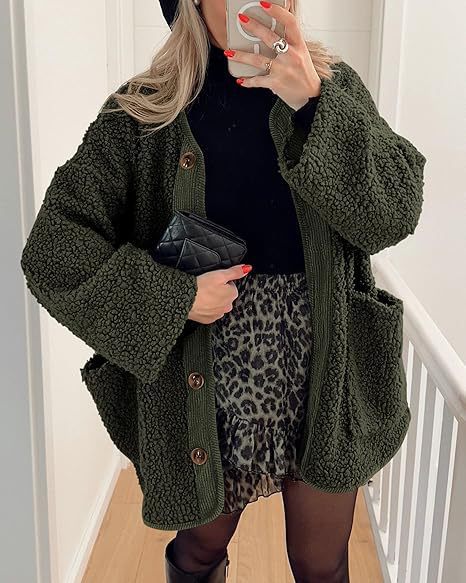 Damen Teddyjacke Weich Plüsch Optik