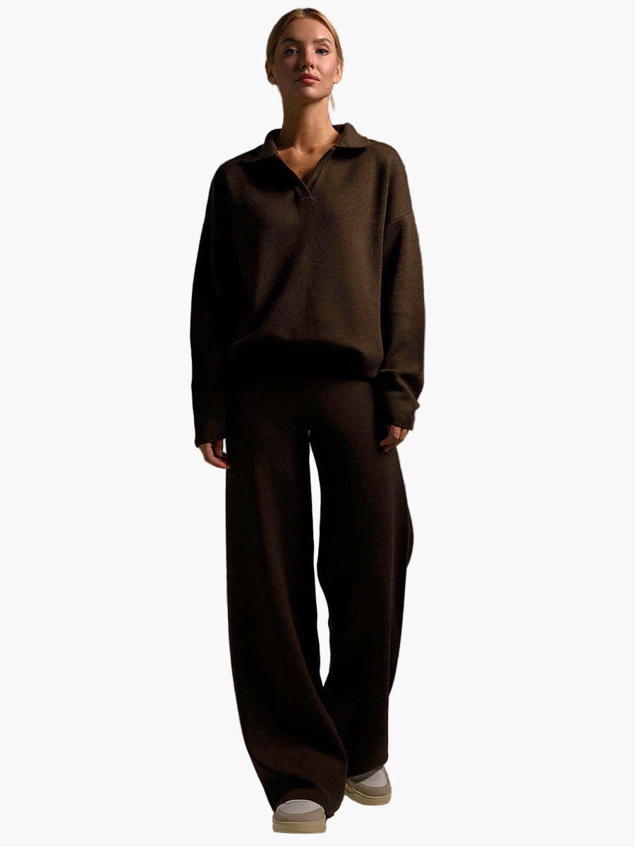 Bequeme Loungewear Set - Oversized Pullover mit Kragen und Joggerhosen