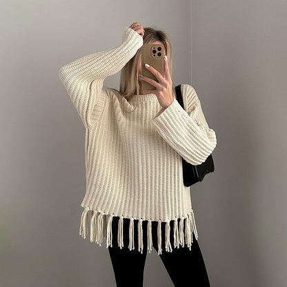 Damen Strickpullover Lässig Fransen Weich