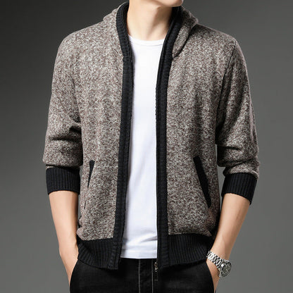 Herren Strickjacke Modern Kapuze Schwarz Weiß