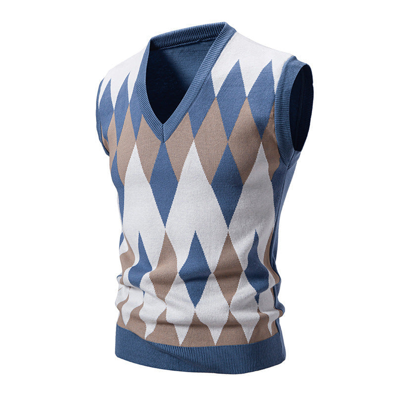 Herren Strickpullover Ärmellos Elegant Diamant Muster