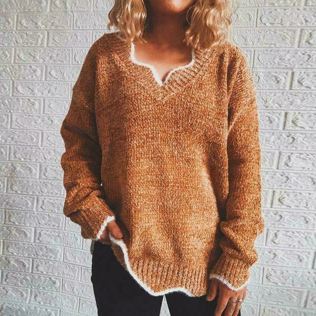 Damen Pullover Herbst Bequem Einfarbig