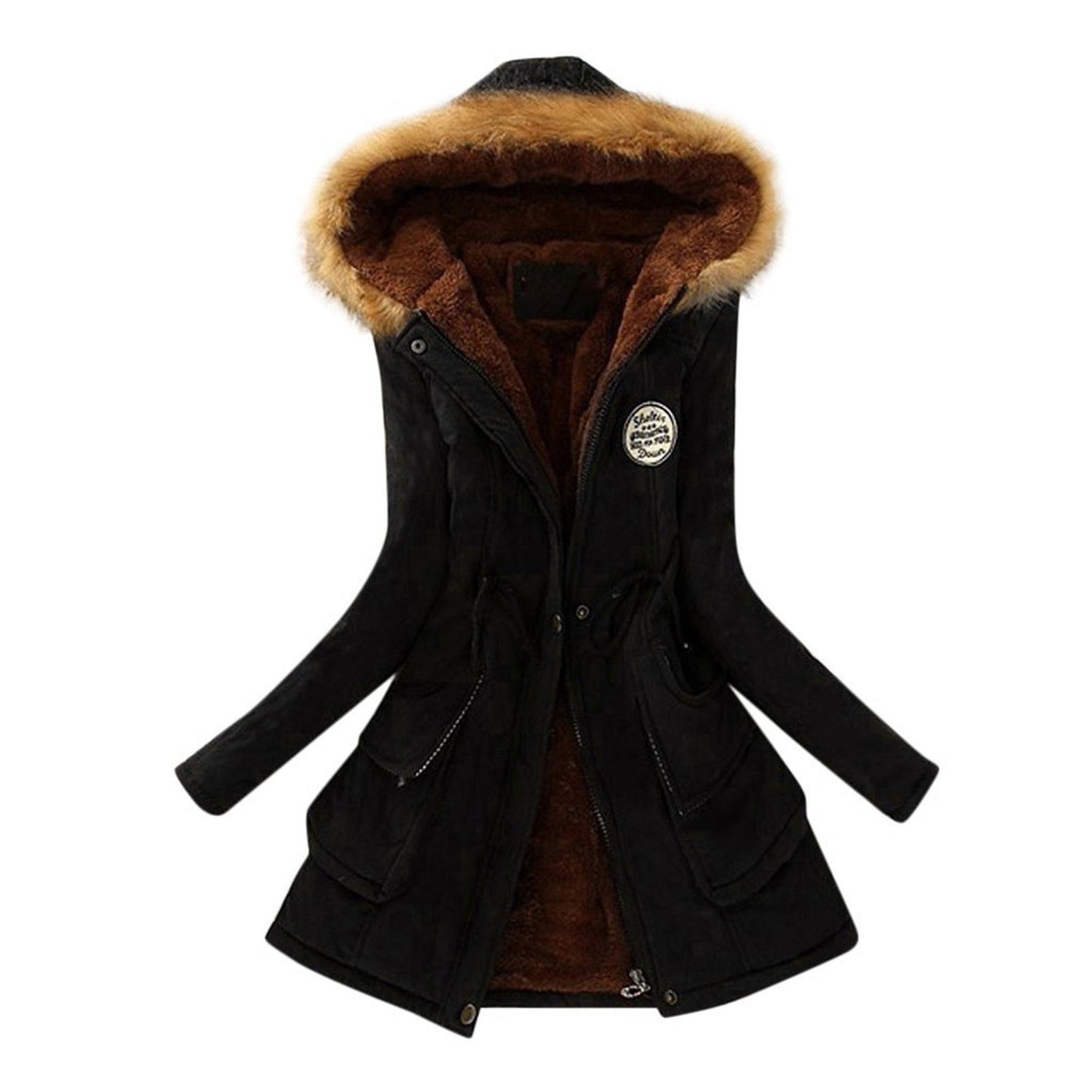 Elegante Damenjacke Winter Fellkapuze Kordelzug