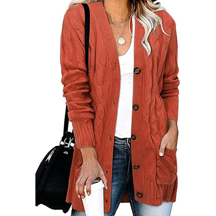 Damen Cardigan Grobstrick mit Knöpfen und Taschen
