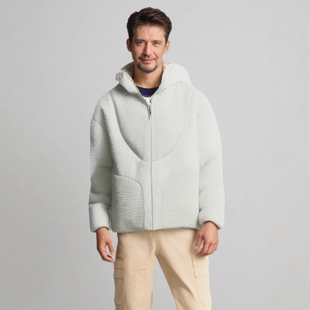 Herren Teddyjacke Bequem Kontrastnähte Winterjacke - IdealeKleiden