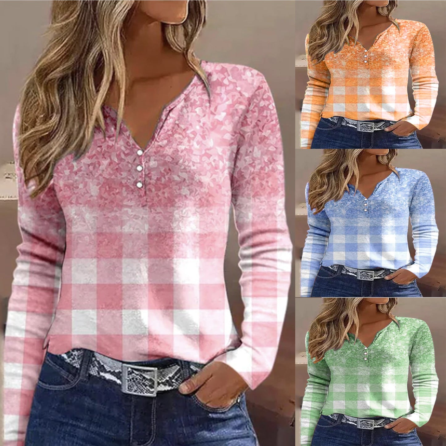 Damen Langarmshirt Elegantes Design mit Knöpfen - IdealeKleiden