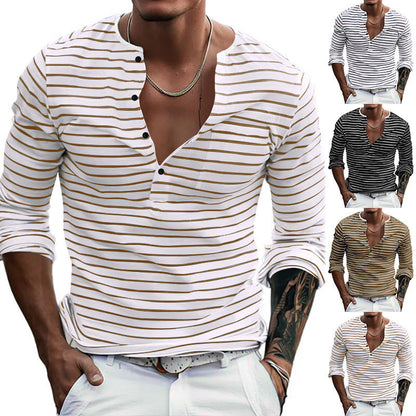 Herren Langarmshirt Streifenmuster Modern Knopfverschluss - IdealeKleiden
