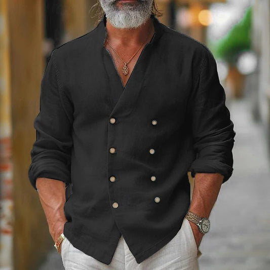 Herren Leinenhemd Elegant Doppelknopf Sommeroberteil - IdealeKleiden