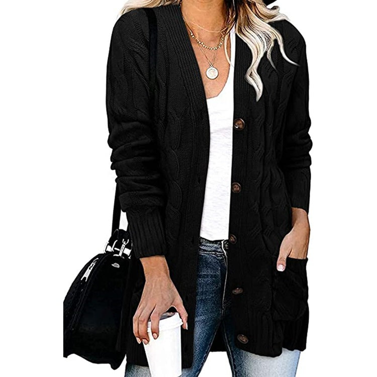 Damen Strickjacke Zopfmuster Mit Taschen