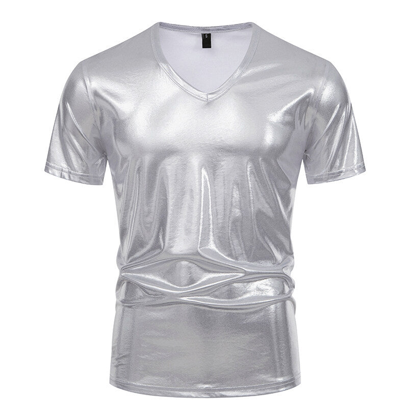 Herren T-Shirt V-Ausschnitt Glanzstoff Modern Style