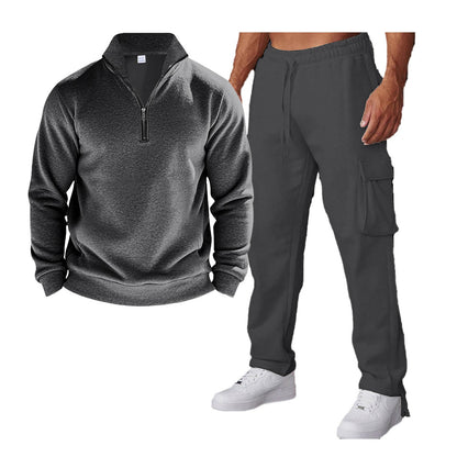 Herren Sportanzug Praktisch Zip Kragen Seiten Taschen
