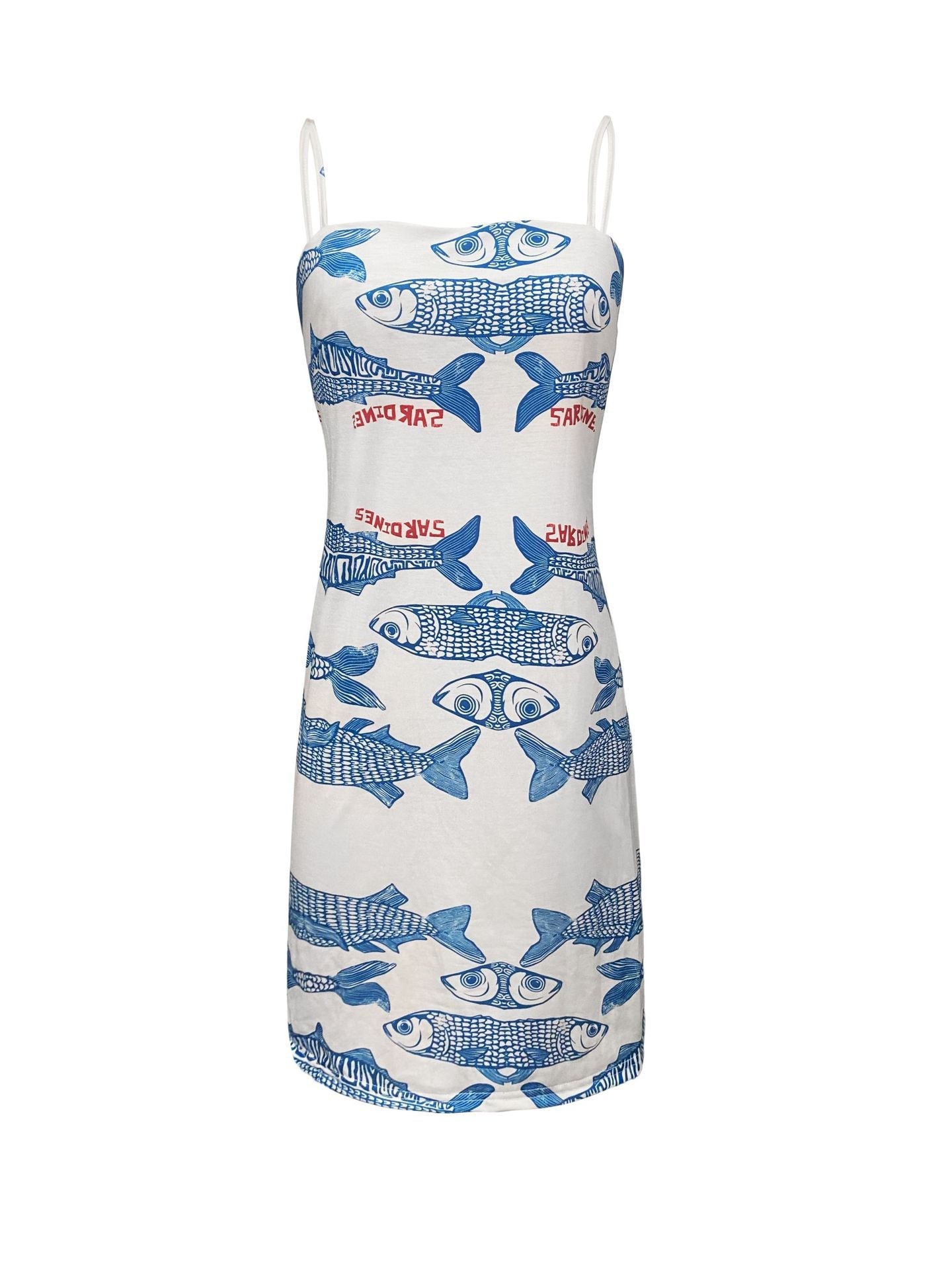 Sommerkleid Damen Fischmuster Strandkleid Elegant