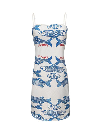 Sommerkleid Damen Fischmuster Strandkleid Elegant