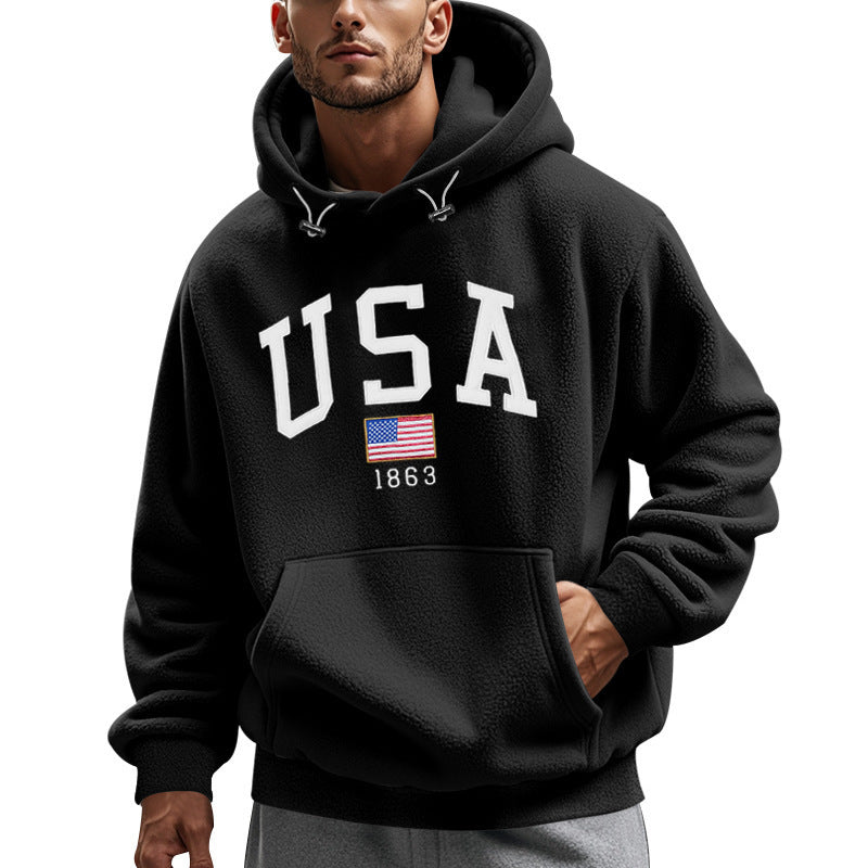 Herren Fleece Hoodie Amerika Design Kuschelig Warm