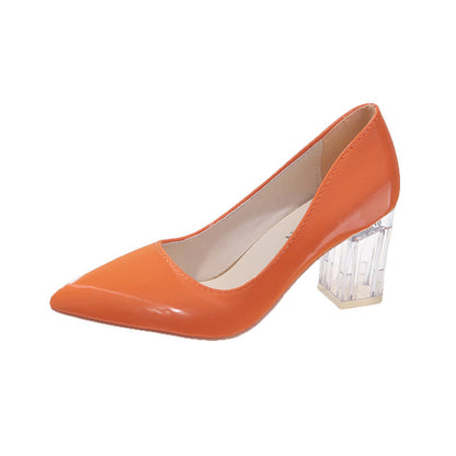 Damen High Heels Pumps mit Transparentem Absatz und Spitzen Zehen