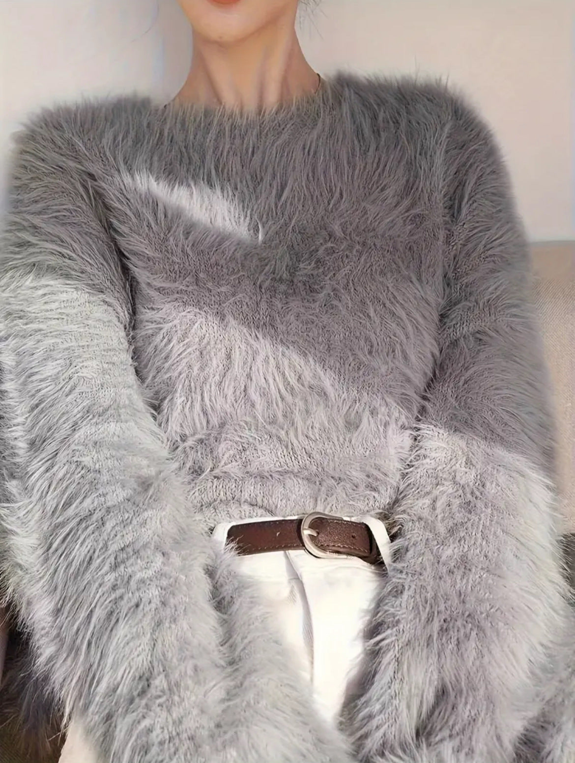 Damen Pullover Weich Flauschig Modern Design
