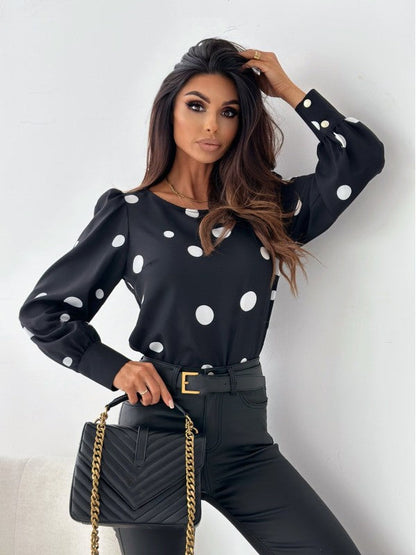 Damen Bluse Elegantes Design mit Volant und Punkte Muster