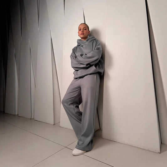 Damen Jogginganzug Bequem Kapuzen Outfit - IdealeKleiden