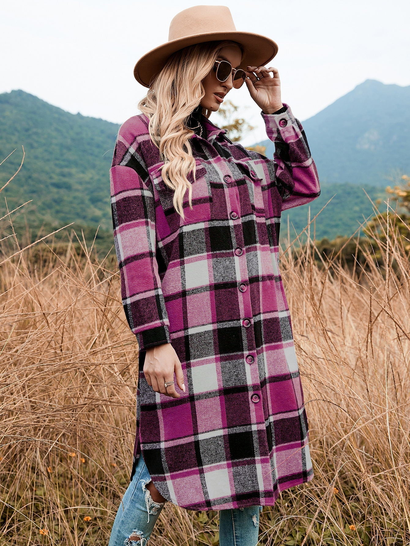 Damen Flanell Kleid Karo Muster Winterlich