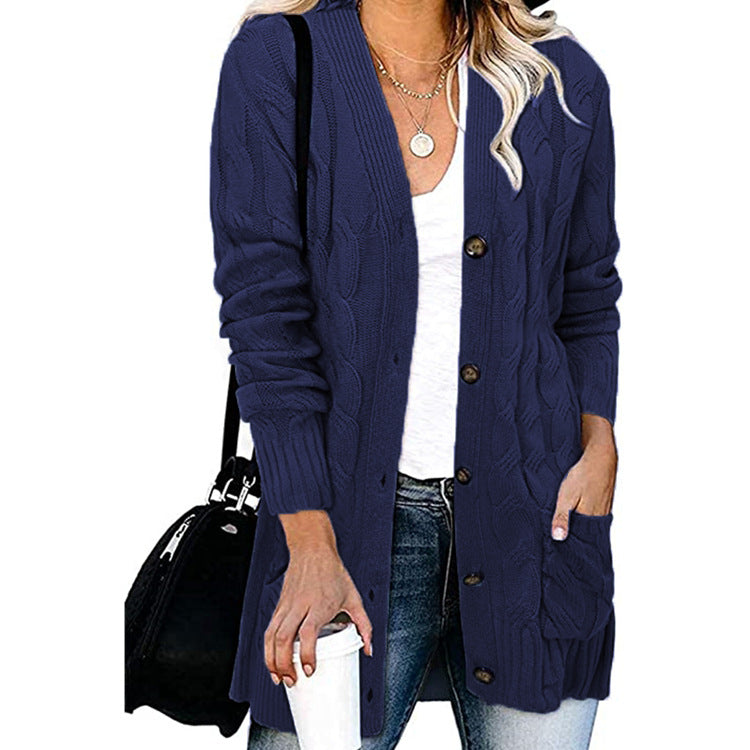 Damen Cardigan Grobstrick mit Knöpfen und Taschen