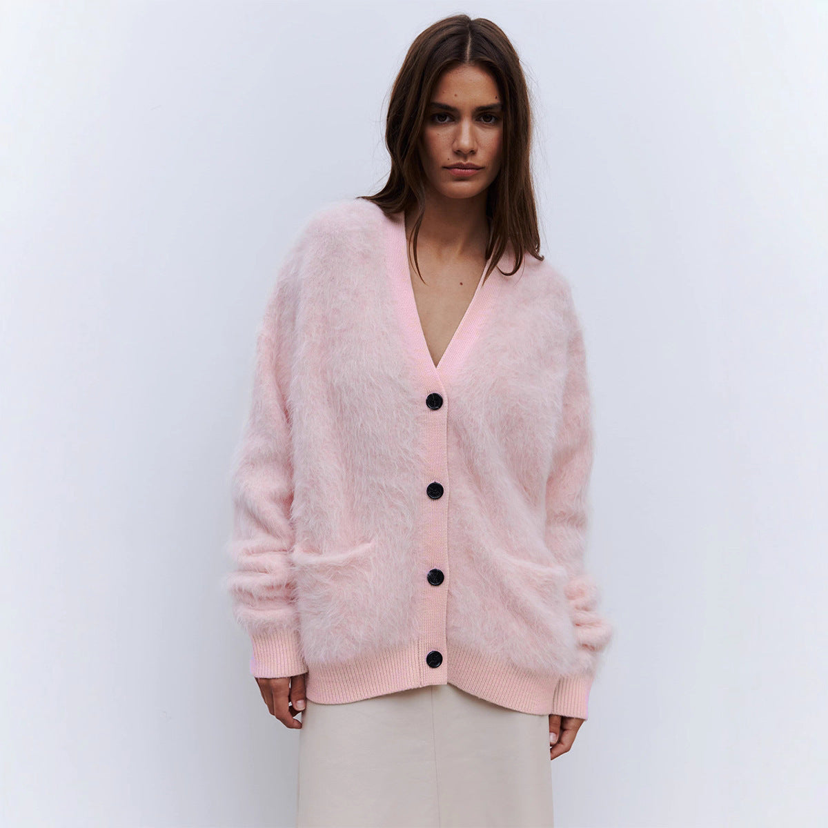 Damen Cardigan Weich Mohair Knopfverschluss Elegant