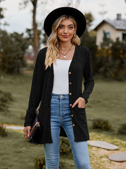 Damen Strickjacke Kuschelweich Mit Taschen Rippmuster