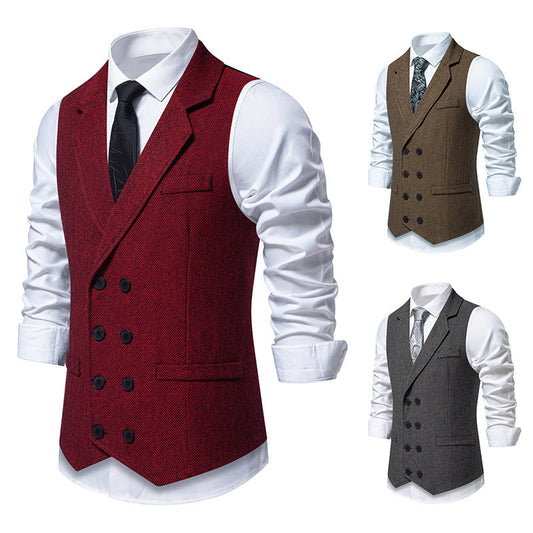 Herren Weste Elegantes Herringbone-Design Doppelreihige Knöpfe - IdealeKleiden