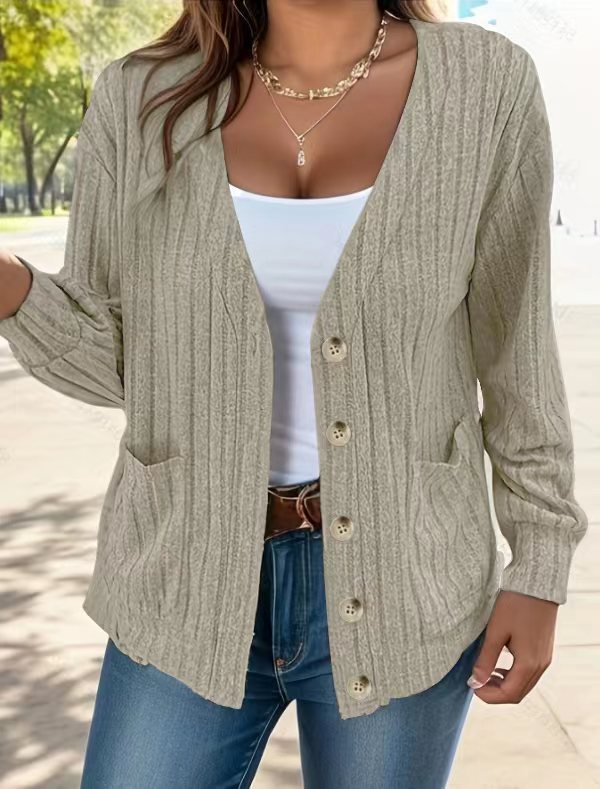 Klassische Strickjacke Bequem Gerippt Mit Knöpfen