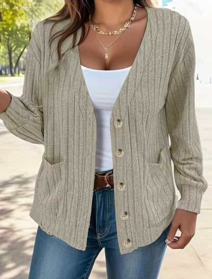 Klassische Strickjacke Bequem Gerippt Mit Knöpfen