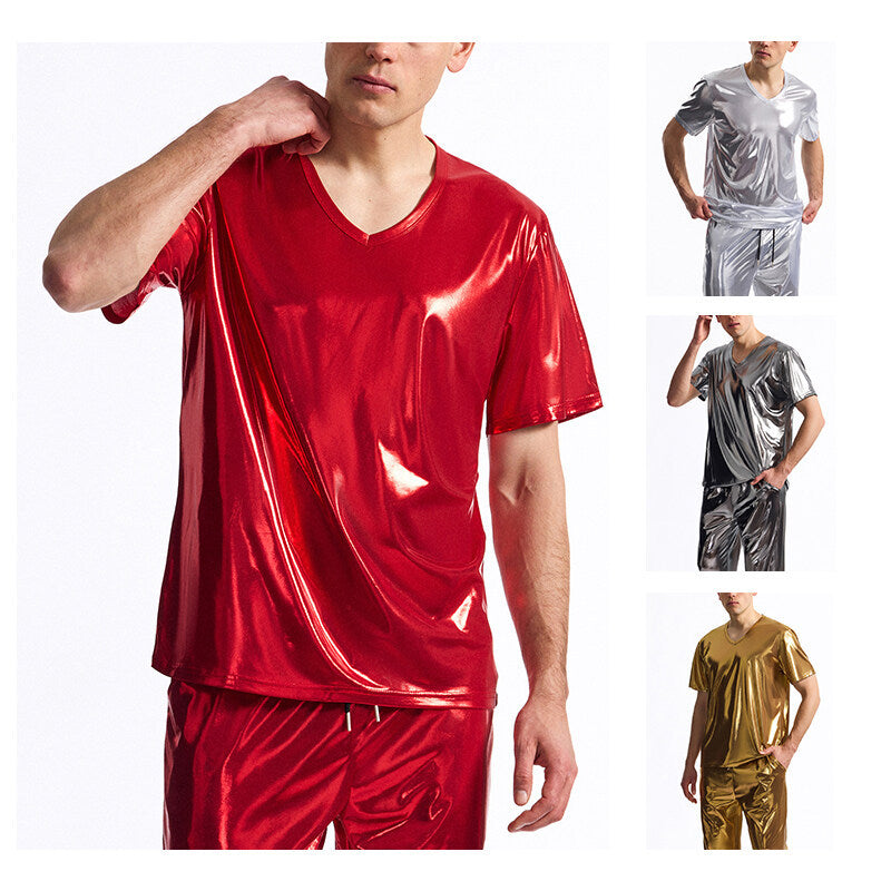 Herren T-Shirt V-Ausschnitt Glanz Optik Premium Qualität - IdealeKleiden