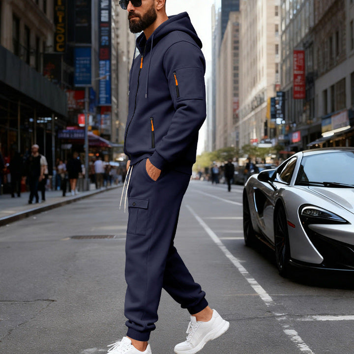 Herren Jogginganzug Sportlich Kapuze Taschen