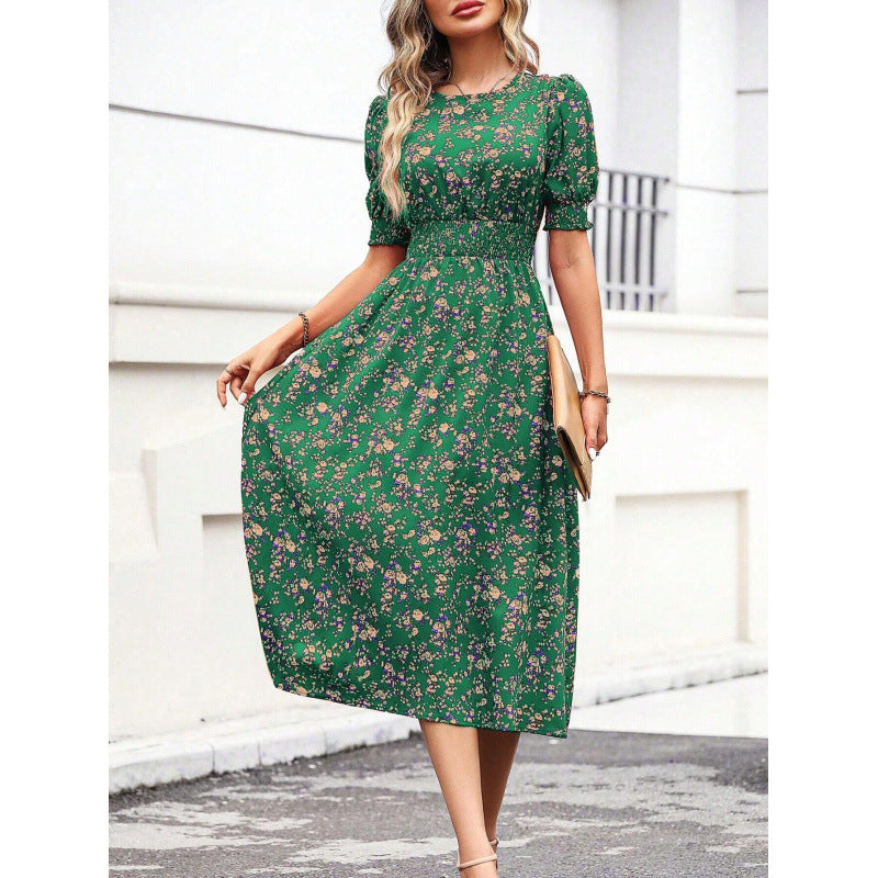 Sommer-Kleid Blumenmuster Römer-Taille Damenkleid