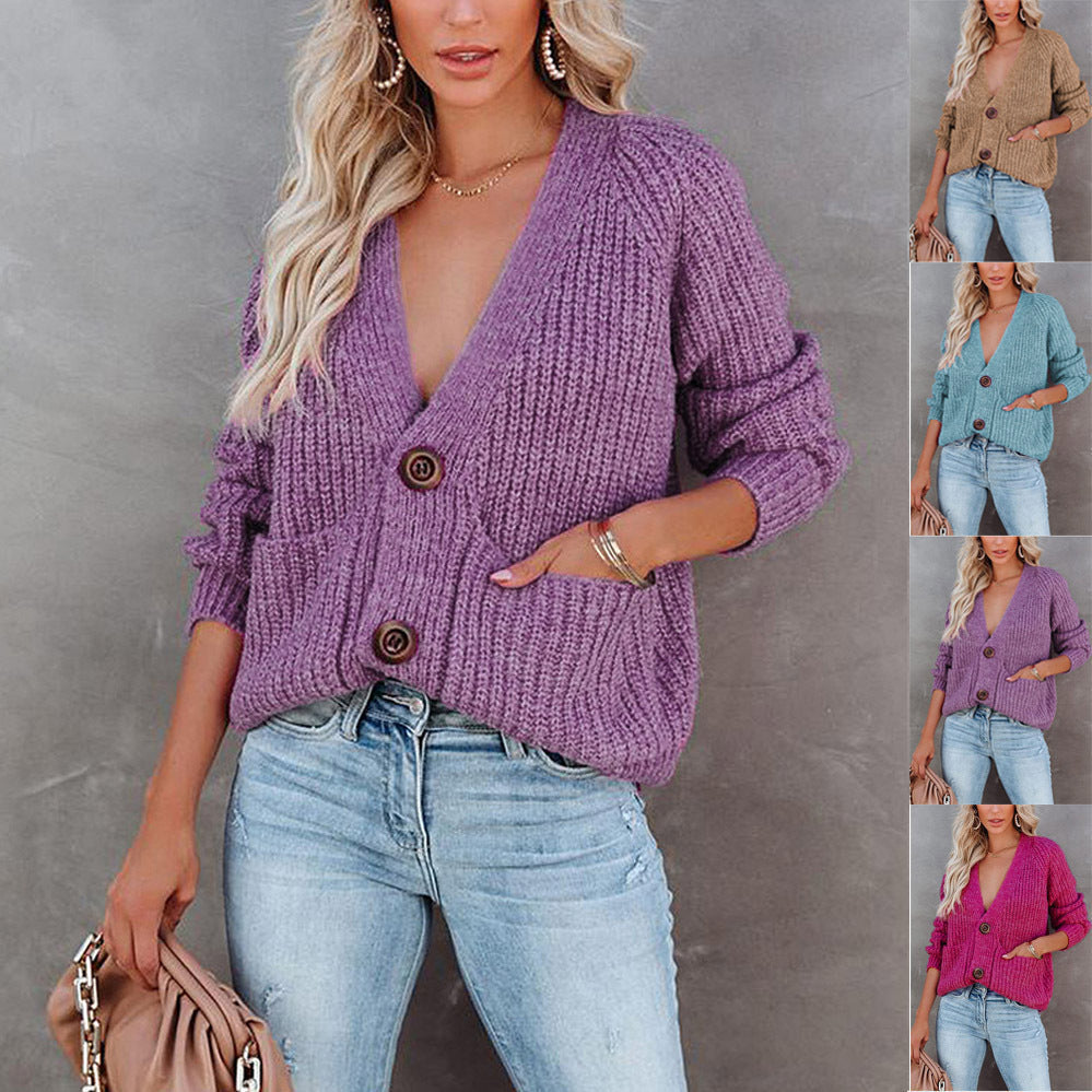 Damen Strickjacke Lässig Mit Taschen - IdealeKleiden