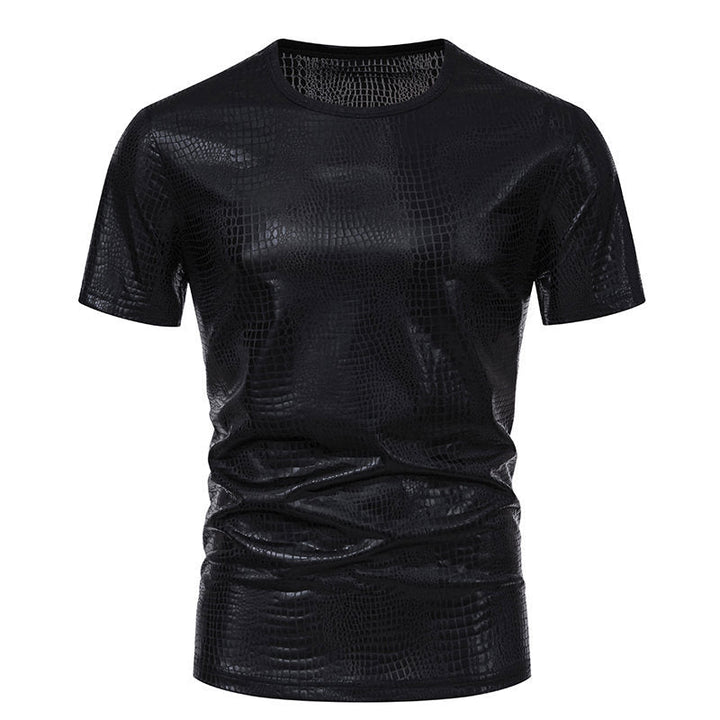 Herren Pullover Schlangen-Leder-Optik Elegant Kurzarm