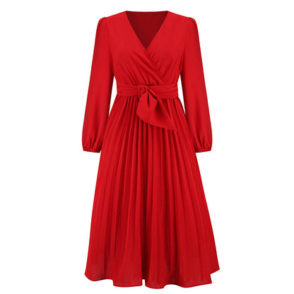 Damen Wickelkleid Elegant Faltenrock Schnürung