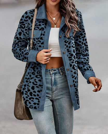 Damen Hemdenjacke Leoparden Muster Trendy Style