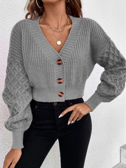 Damen Strickjacke Kabelmuster Elegant Schnitt