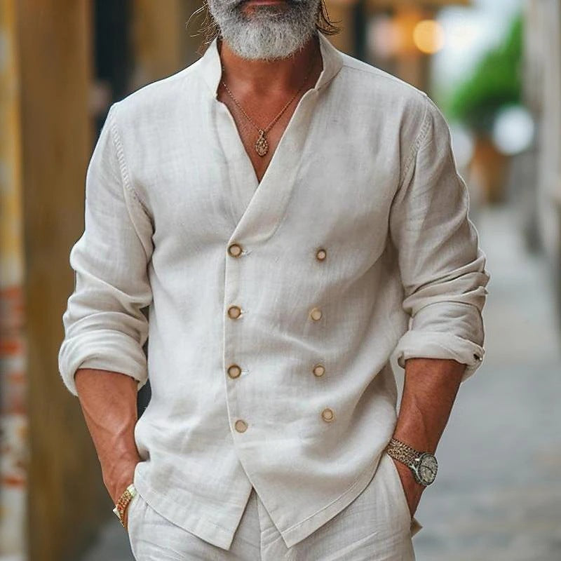 Herren Leinenhemd Elegant Doppelknopf Sommeroberteil