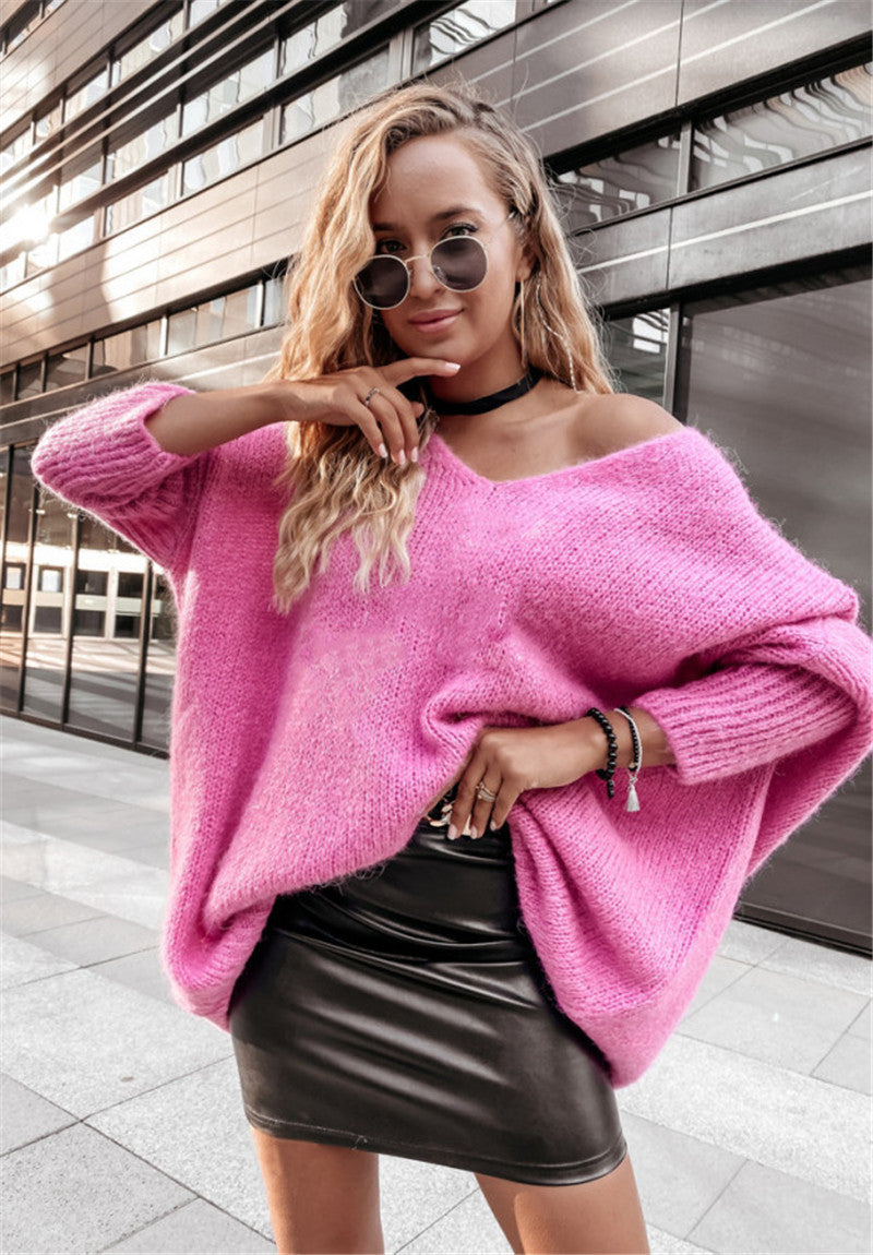 Damen Oversized Pullover Weite Ausschnitt Bequem