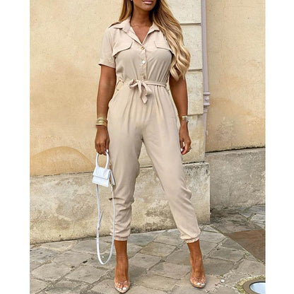 Damen Jumpsuit Elegant Tailliert Knopfleiste