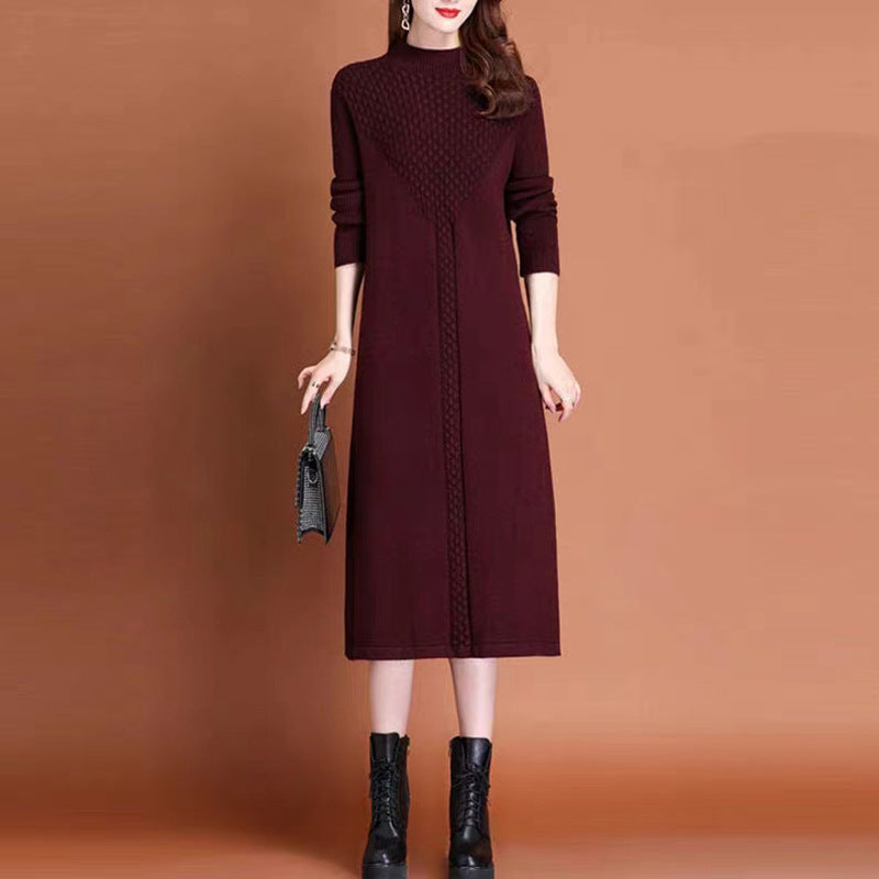 Damen Maxikleid Elegantes Strickdesign Hochgeschlossen