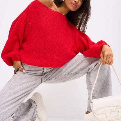 Damen Weicher Off-Shoulder Pullover Trendig Übergröße